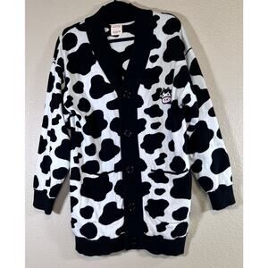 Mint and Apple Womens L/XL Cow Print Knit Sweater Cardigan Animal Pockets